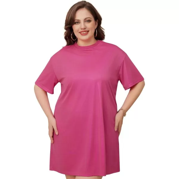 WDIRARA Women's Plus Size Short Sleeve Metallic Loose Mini Tshirt Dress for Clubwear