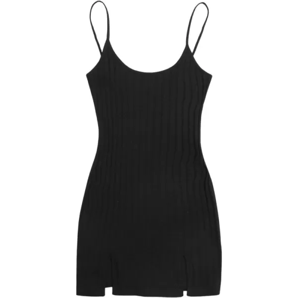 WDIRARA Women's Plus Size Split Front Sleeveless Rib Knit Bodycon Dress
