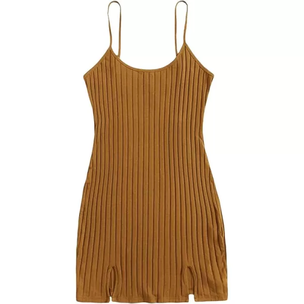 WDIRARA Women's Plus Size Split Front Sleeveless Rib Knit Bodycon Dress