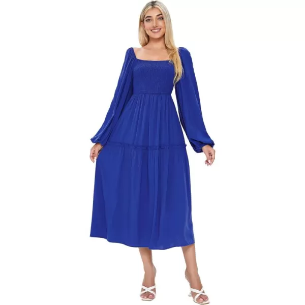 WDIRARA Women's Square Neck Flounce Shirred Ruffle Hem Elegant Long Sleeve Maxi Dress
