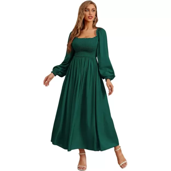 WDIRARA Women's Square Neck Flounce Shirred Ruffle Hem Elegant Long Sleeve Maxi Dress