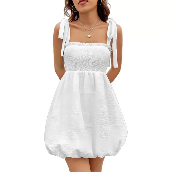 WDIRARA Women's Summer Textured Ruched Shirred Ruffle Hem A Line Dress High Waist Short Cami Dress