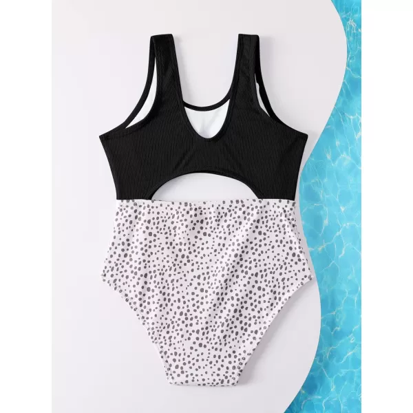 WDIRARA Girl's Cute Print Cut Out One Piece Swimsuit Tie Front Monokini