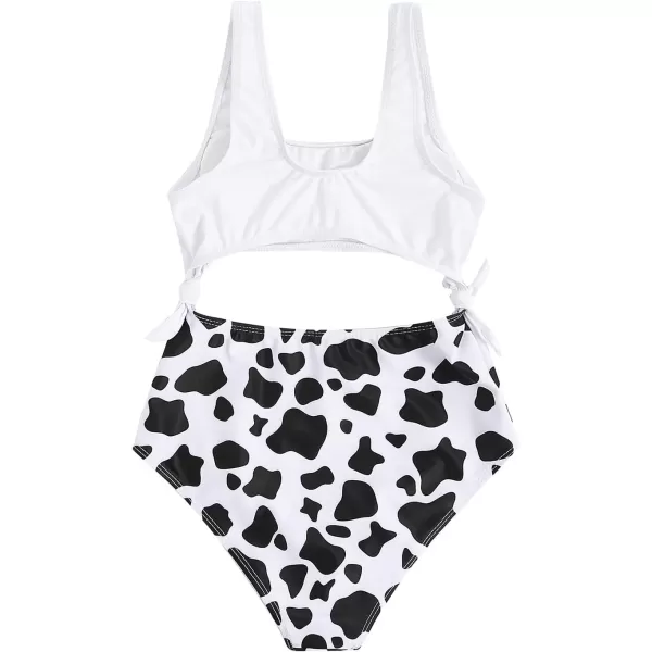 WDIRARA Girl's Cute Print Cut Out One Piece Swimsuit Tie Front Monokini