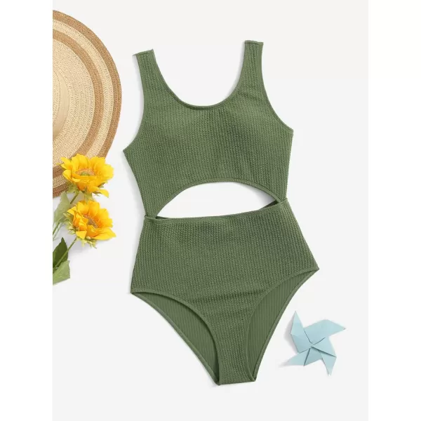 WDIRARA Girl's Cute Print Cut Out One Piece Swimsuit Tie Front Monokini