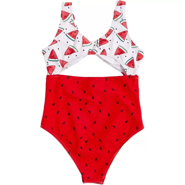 WDIRARA Girl's Cute Print Cut Out One Piece Swimsuit Tie Front Monokini