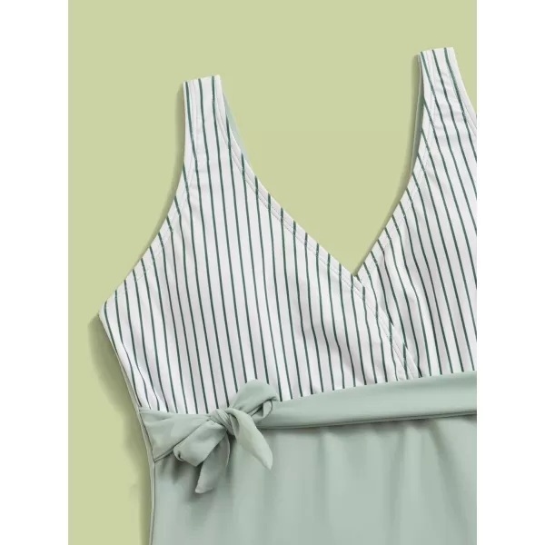 WDIRARA Girl's Swimwear Striped Knot Side Sleeveless One Piece Swimsuit Bathing Suits