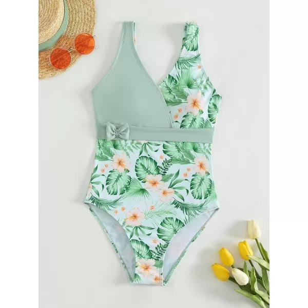WDIRARA Girl's Swimwear Striped Knot Side Sleeveless One Piece Swimsuit Bathing Suits