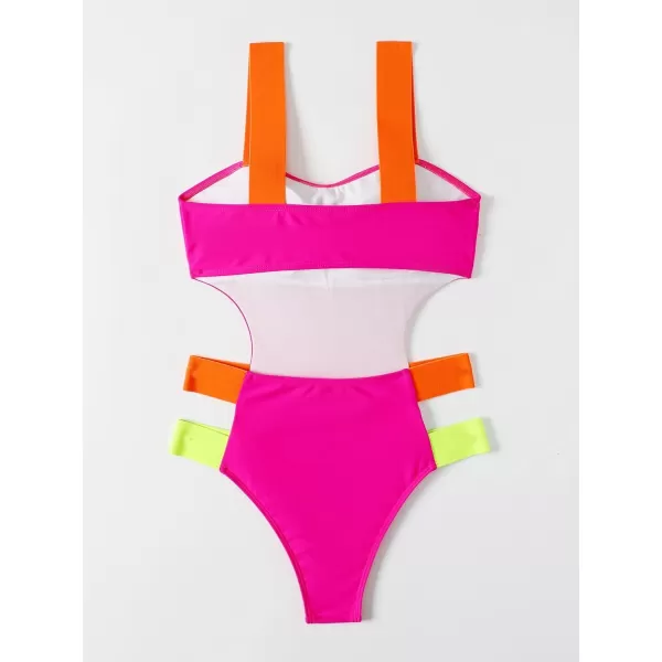 WDIRARA Women's Color Block Cut Out One Piece Swimsuit Monokini Swimwear