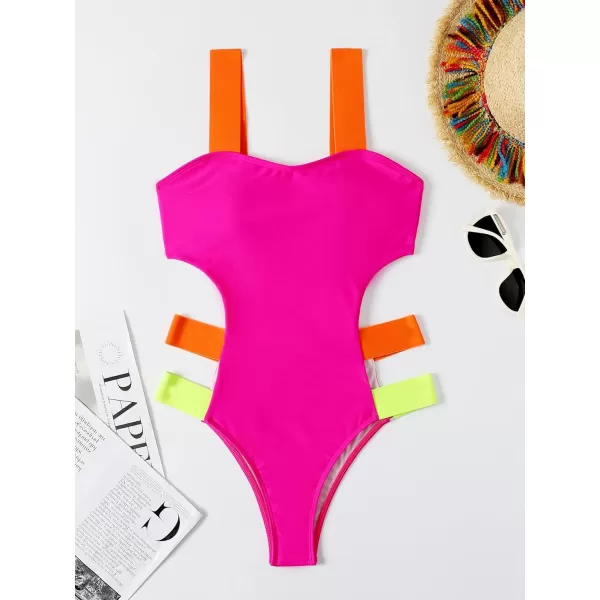 WDIRARA Women's Color Block Cut Out One Piece Swimsuit Monokini Swimwear