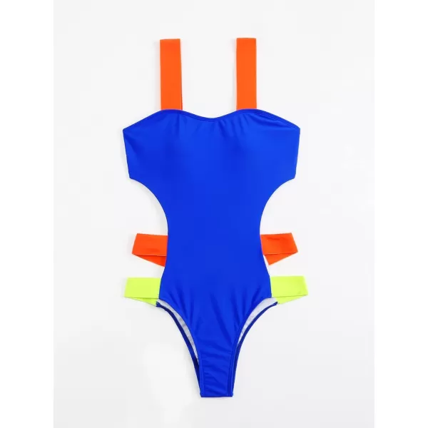 WDIRARA Women's Color Block Cut Out One Piece Swimsuit Monokini Swimwear