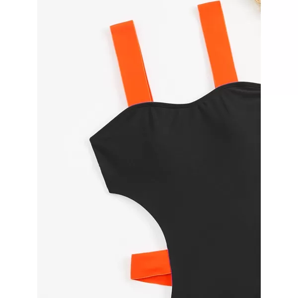 WDIRARA Women's Color Block Cut Out One Piece Swimsuit Monokini Swimwear