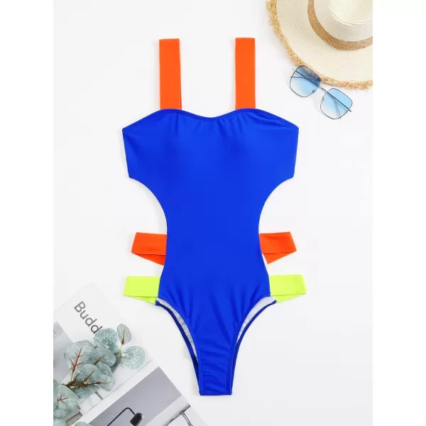 WDIRARA Women's Color Block Cut Out One Piece Swimsuit Monokini Swimwear