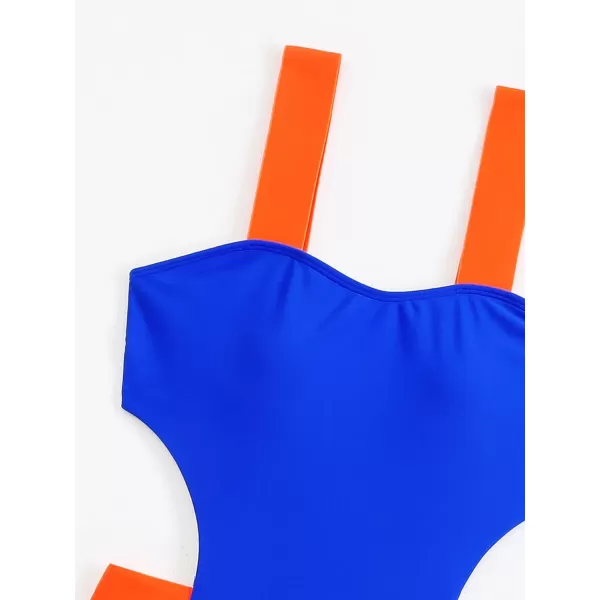 WDIRARA Women's Color Block Cut Out One Piece Swimsuit Monokini Swimwear