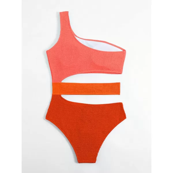 WDIRARA Women's Color Block One Piece Cut Out Swimsuit One Shoulder Bathing Suit