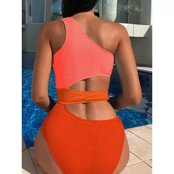 WDIRARA Women's Color Block One Piece Cut Out Swimsuit One Shoulder Bathing Suit