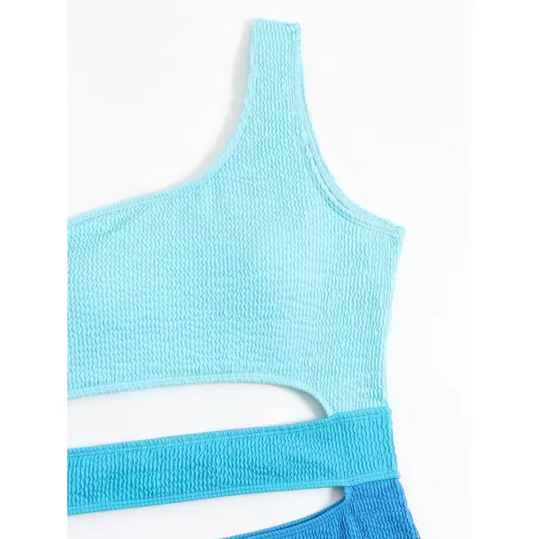 WDIRARA Women's Color Block One Piece Cut Out Swimsuit One Shoulder Bathing Suit