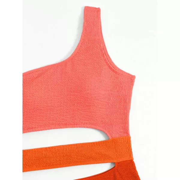 WDIRARA Women's Color Block One Piece Cut Out Swimsuit One Shoulder Bathing Suit