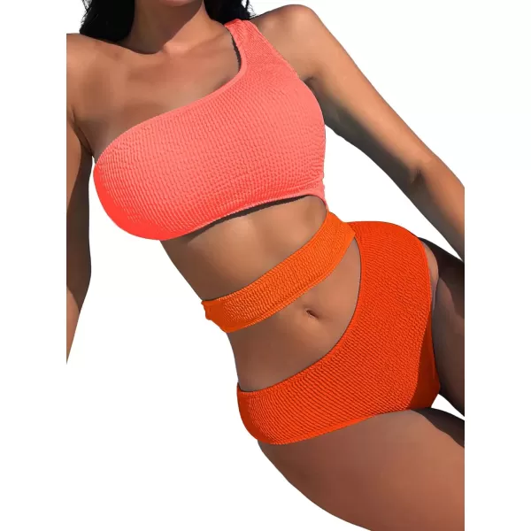 WDIRARA Women's Color Block One Piece Cut Out Swimsuit One Shoulder Bathing Suit