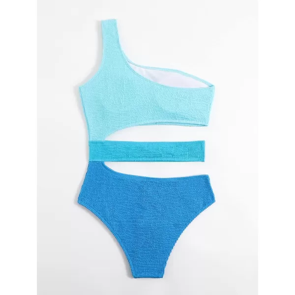 WDIRARA Women's Color Block One Piece Cut Out Swimsuit One Shoulder Bathing Suit
