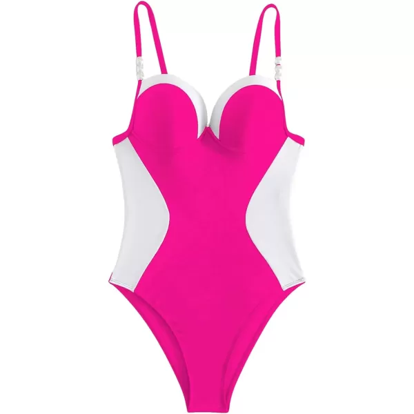 WDIRARA Women's Color Block Pearls Push Up One Piece Swimsuit Monokini Bathing Suit