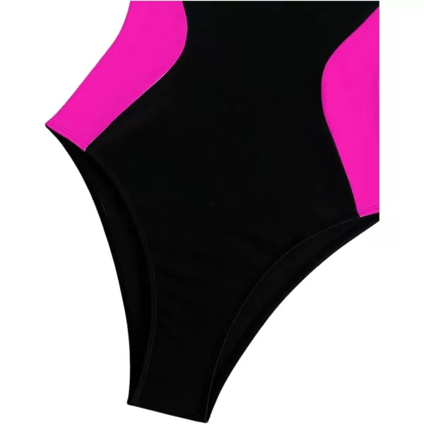 WDIRARA Women's Color Block Pearls Push Up One Piece Swimsuit Monokini Bathing Suit