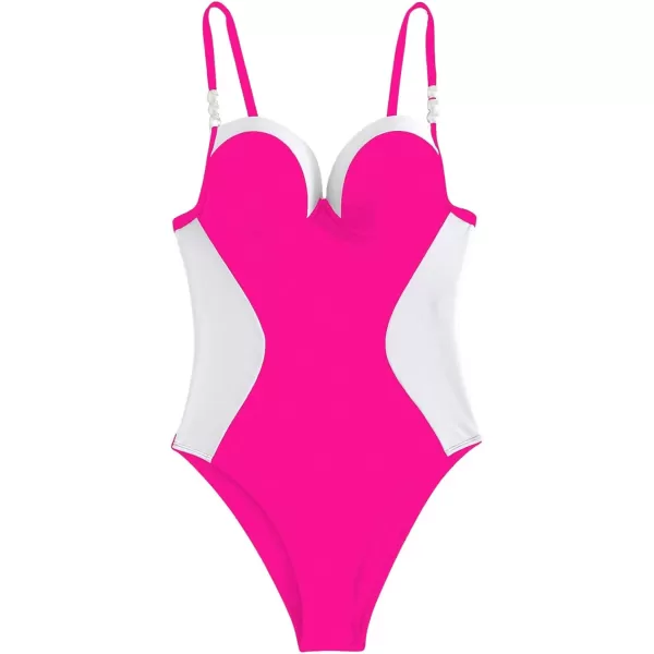 WDIRARA Women's Color Block Pearls Push Up One Piece Swimsuit Monokini Bathing Suit