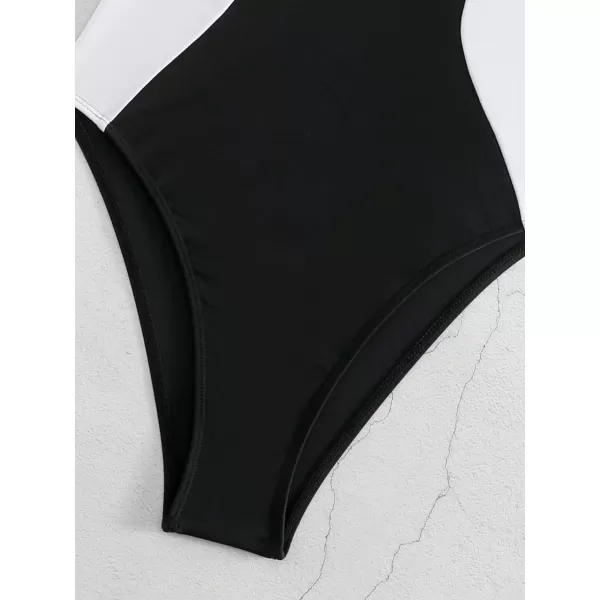 WDIRARA Women's Color Block Pearls Push Up One Piece Swimsuit Monokini Bathing Suit