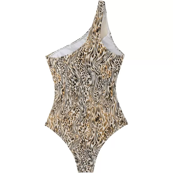 WDIRARA Women's Colorblock Cut Out One Piece Swimsuit Mesh One Shoulder Bathing Suit