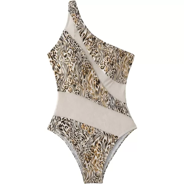 WDIRARA Women's Colorblock Cut Out One Piece Swimsuit Mesh One Shoulder Bathing Suit