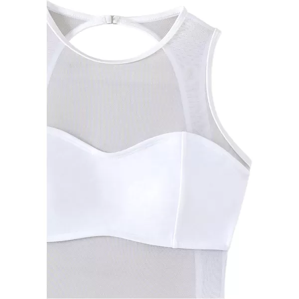 WDIRARA Women's Contrast Mesh See Through One Piece Swimsuit Solid Cut Out Scoop Neck Swimwear Bathing Suit