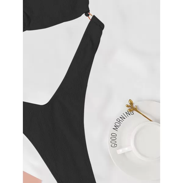 WDIRARA Women's Cut Out One Shoulder Ring High Cut Cheeky Thong One Piece Swimsuit