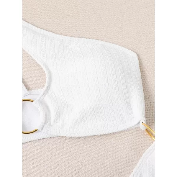 WDIRARA Women's Cut Out One Shoulder Ring High Cut Cheeky Thong One Piece Swimsuit