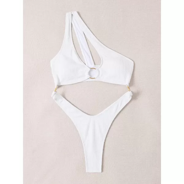 WDIRARA Women's Cut Out One Shoulder Ring High Cut Cheeky Thong One Piece Swimsuit
