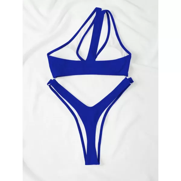 WDIRARA Women's Cut Out One Shoulder Ring High Cut Cheeky Thong One Piece Swimsuit
