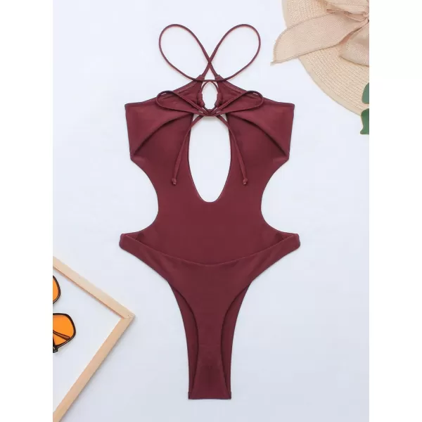 WDIRARA Women's Cut Out Swimwear Criss Cross Halter Swimsuit Monokini One Piece Bathing Suit