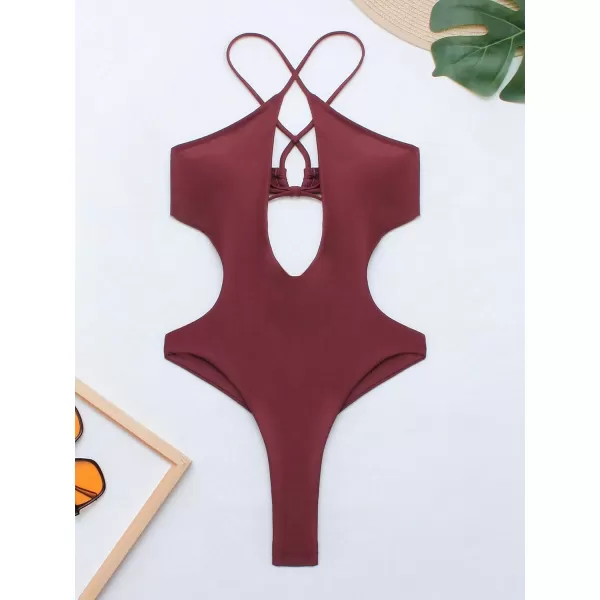 WDIRARA Women's Cut Out Swimwear Criss Cross Halter Swimsuit Monokini One Piece Bathing Suit