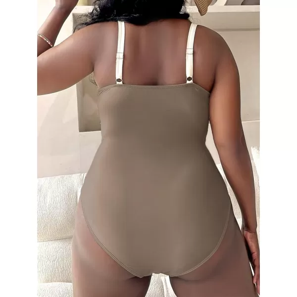 WDIRARA Women's Plus Size Cut Out Color Block Drawstring One Piece Swimsuit Monokini Bathing Suit