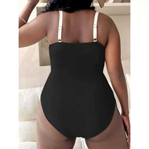 WDIRARA Women's Plus Size Cut Out Color Block Drawstring One Piece Swimsuit Monokini Bathing Suit