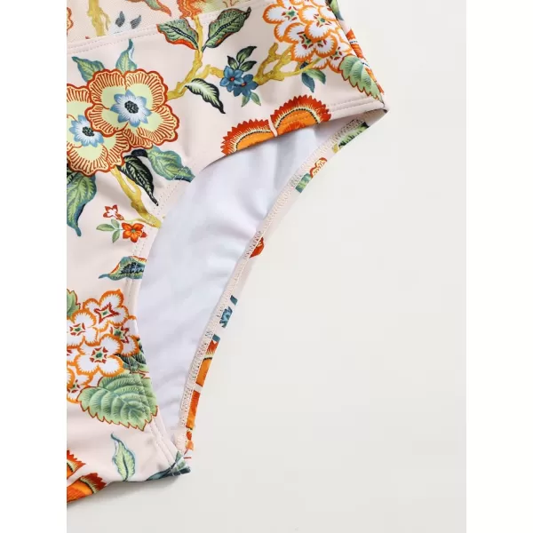 WDIRARA Women's Random Floral Print Swimwear High Neck Sleeveless Onepiece Swimsuit