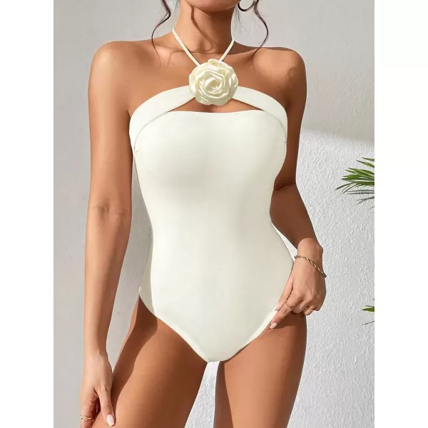 WDIRARA Women's Rose Halter Strapless One Piece Tube Swimsuit Sleeveless Monokini Swimwear