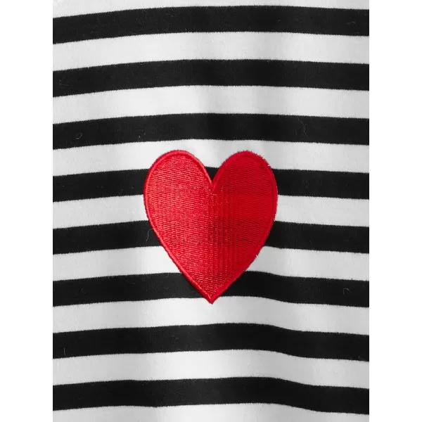WDIRARA Women's Stripe Print Heart Embroidery Plus Size Drop Shoulder Long Sleeve Casual Sweatshirt