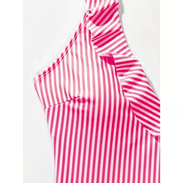 WDIRARA Women's Striped Ruffle One-Piece Swimsuit V Neck Wide Strap Sleeveless Stretchy Bathing Suit