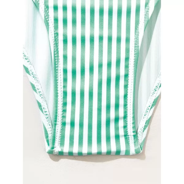 WDIRARA Women's Striped Ruffle One-Piece Swimsuit V Neck Wide Strap Sleeveless Stretchy Bathing Suit