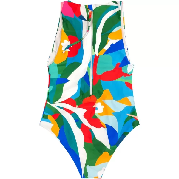 WDIRARA Women's Tropical Print Onepiece Swimsuit High Neck Sleeveless Swimwear