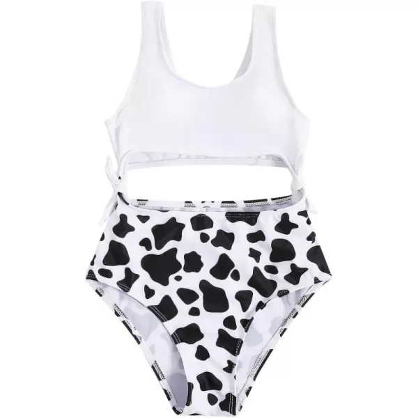 WDIRARA Girl's Cute Print Cut Out One Piece Swimsuit Tie Front Monokini