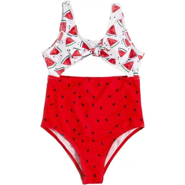 WDIRARA Girl's Cute Print Cut Out One Piece Swimsuit Tie Front Monokini