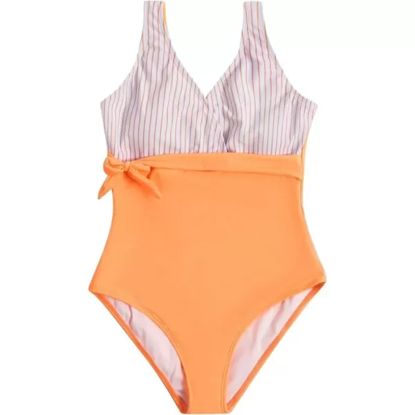 WDIRARA Girl's Swimwear Striped Knot Side Sleeveless One Piece Swimsuit Bathing Suits