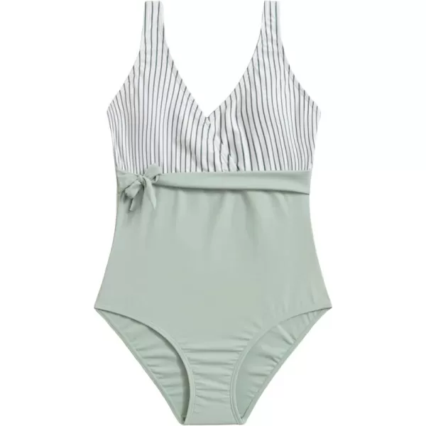 WDIRARA Girl's Swimwear Striped Knot Side Sleeveless One Piece Swimsuit Bathing Suits