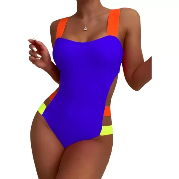 WDIRARA Women's Color Block Cut Out One Piece Swimsuit Monokini Swimwear